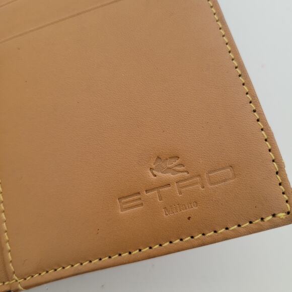 Etro Brown Large Leather Wallet Bifold Italian Paisley Card Bil Unisex Long Logo - Picture 4 of 10